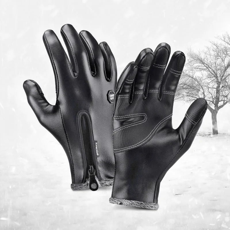 1pair Winter Gloves For Men/Women, Warm Thermal Fleece Gloves With Zipper, Windproof Ski Snow Snowboard Touch Outdoor Sports Gloves