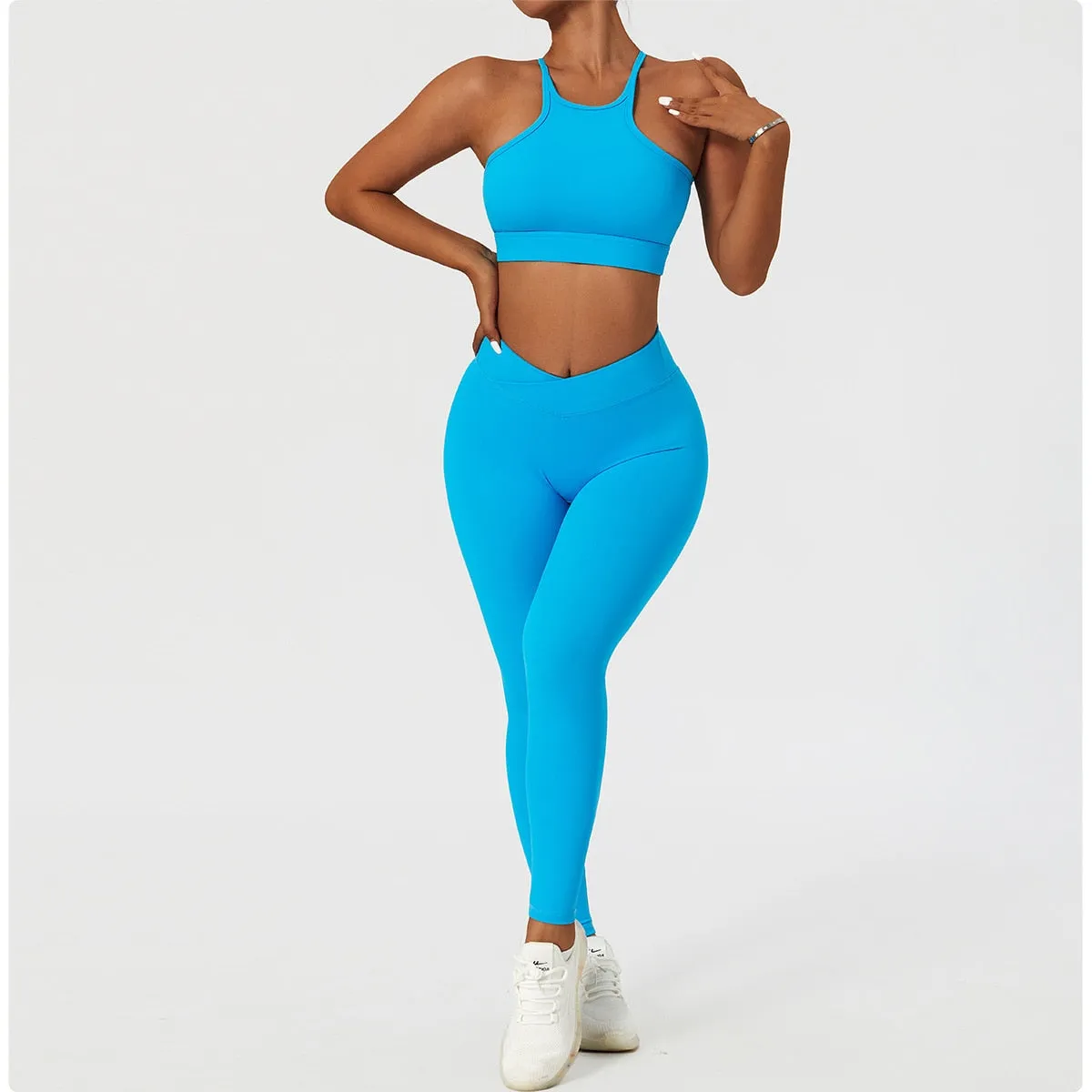 2 Piece Women's Yoga Set Workout Shirts Sport Pants Bra Gym Suits Fitness Shorts Crop Top High Waist Running Leggings Sports Sets