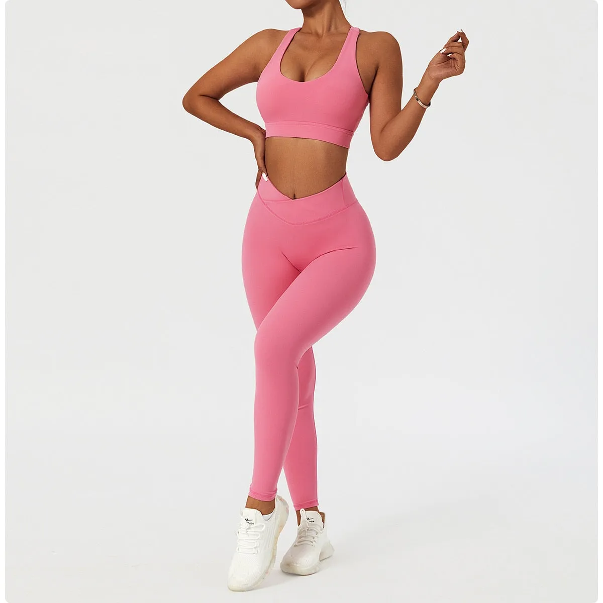 2 Piece Women's Yoga Set Workout Shirts Sport Pants Bra Gym Suits Fitness Shorts Crop Top High Waist Running Leggings Sports Sets