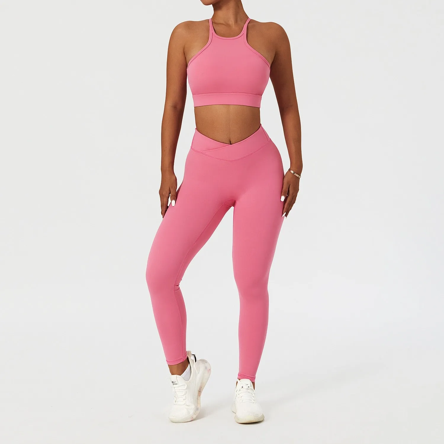 2 Piece Women's Yoga Set Workout Shirts Sport Pants Bra Gym Suits Fitness Shorts Crop Top High Waist Running Leggings Sports Sets