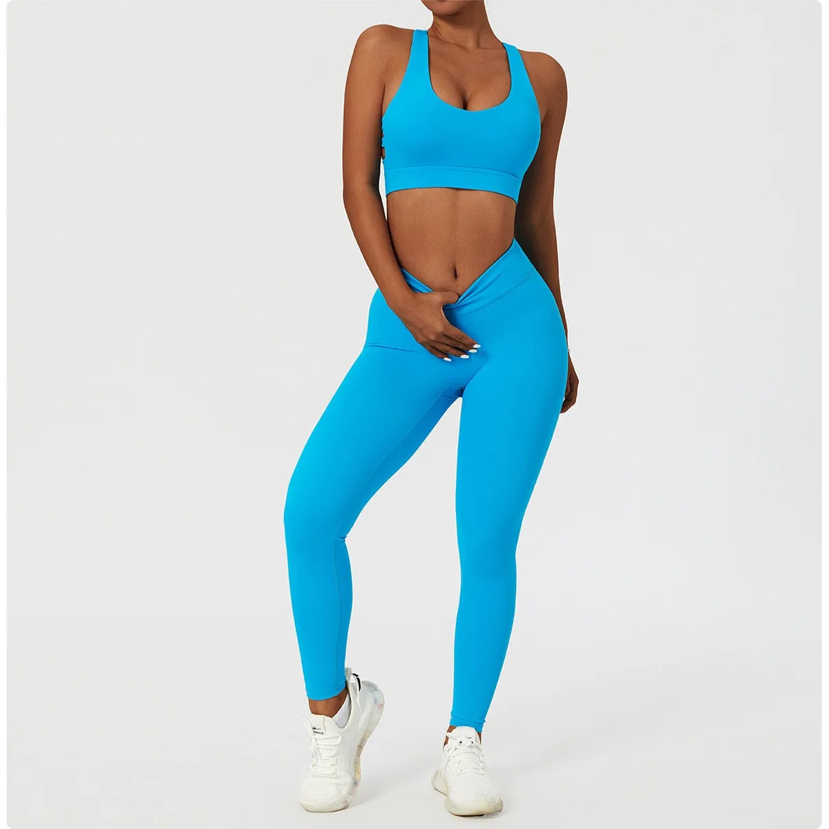 2 Piece Women's Yoga Set Workout Shirts Sport Pants Bra Gym Suits Fitness Shorts Crop Top High Waist Running Leggings Sports Sets