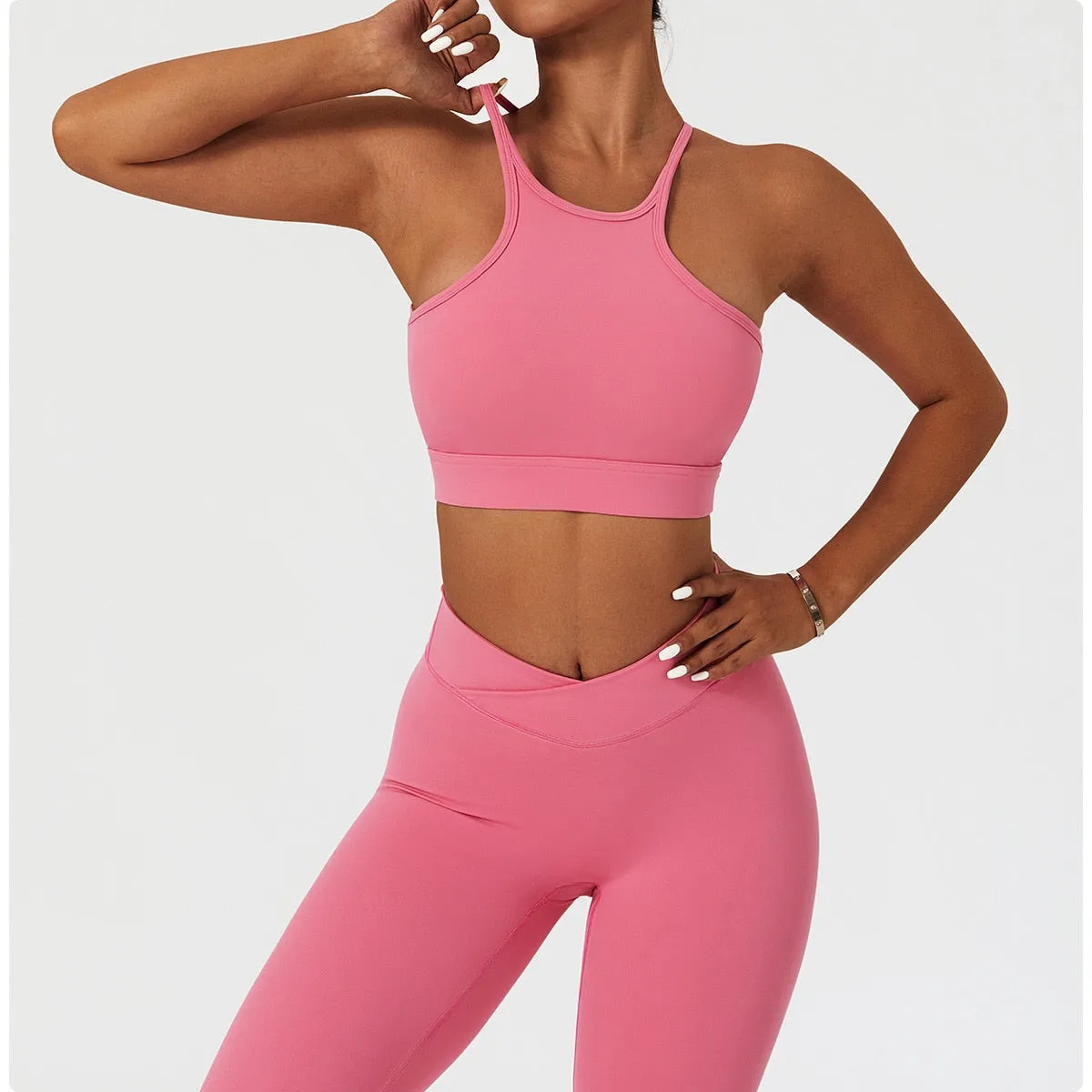 2 Piece Women's Yoga Set Workout Shirts Sport Pants Bra Gym Suits Fitness Shorts Crop Top High Waist Running Leggings Sports Sets