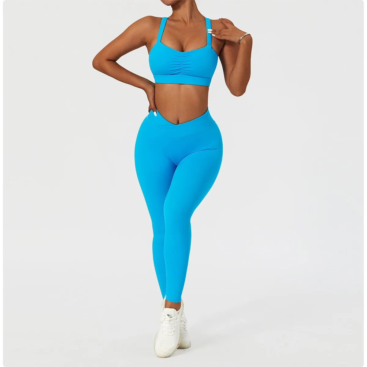 2 Piece Women's Yoga Set Workout Shirts Sport Pants Bra Gym Suits Fitness Shorts Crop Top High Waist Running Leggings Sports Sets