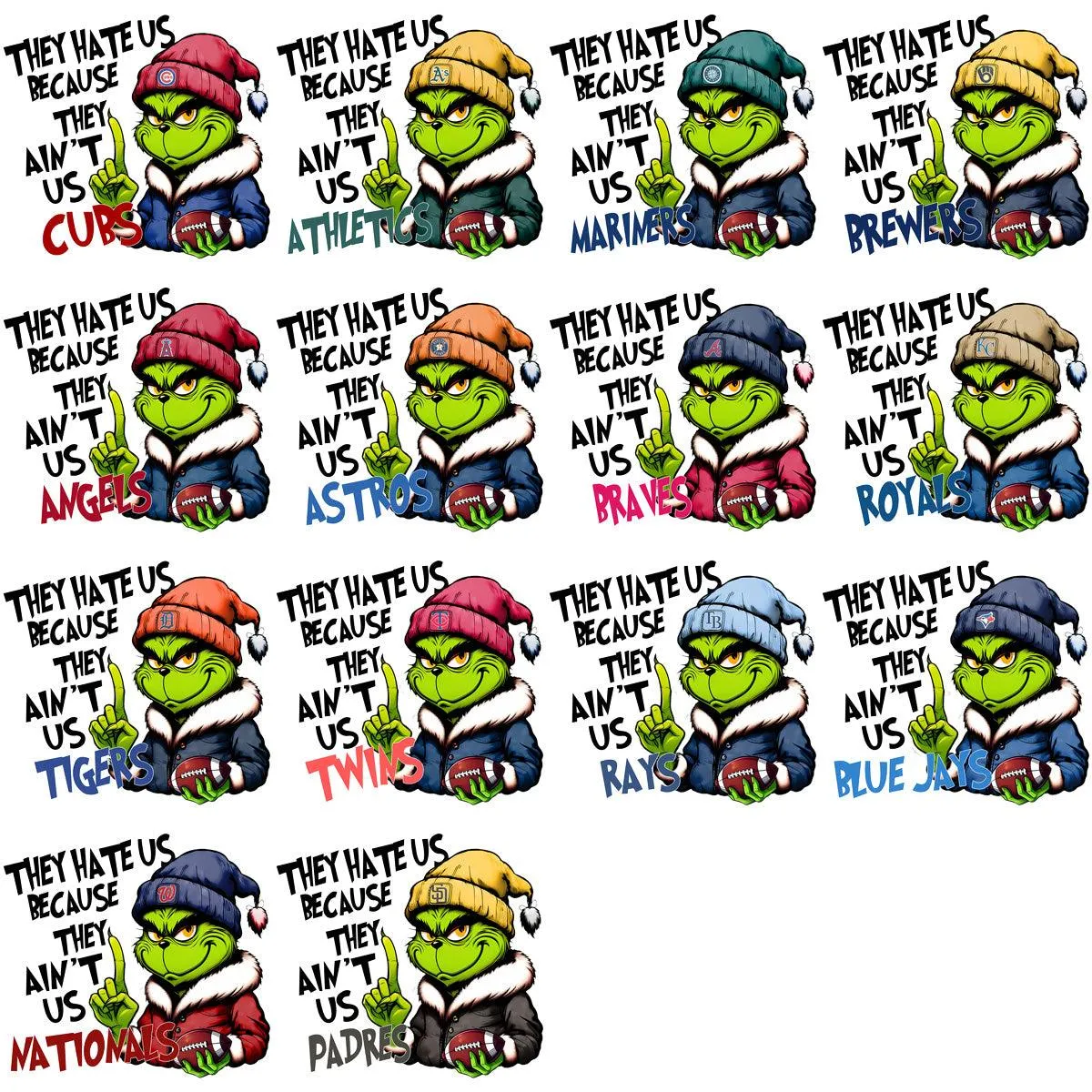 30 Baseball Teams They Hate Us Grinch Designs Bundle PNG