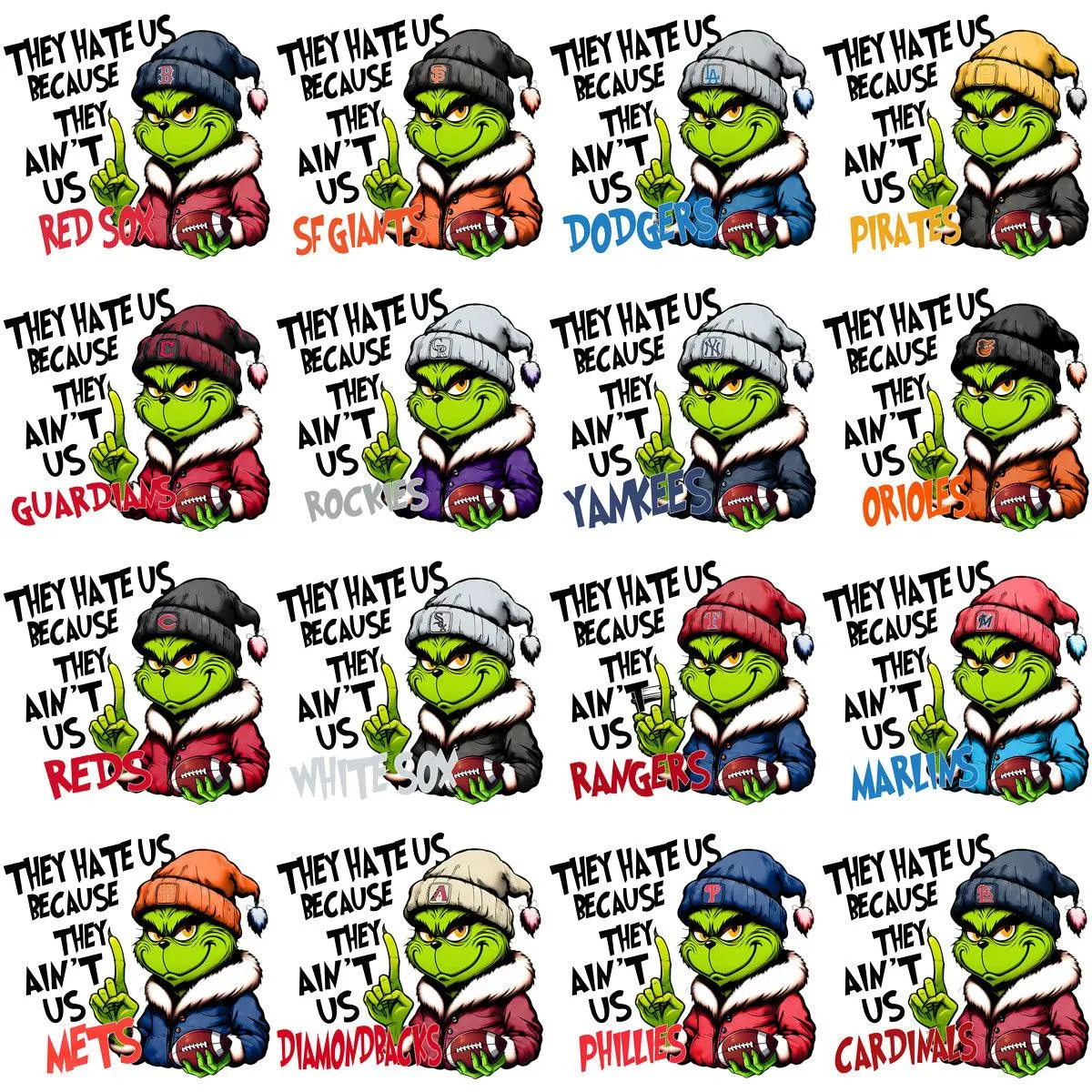 30 Baseball Teams They Hate Us Grinch Designs Bundle PNG