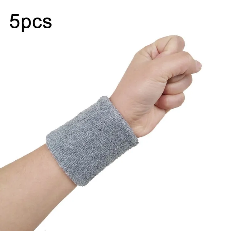 5pcs 8x8cm Women Men Solid Color Cotton Sport Sweatband Brace Wraps Guards(Grey)