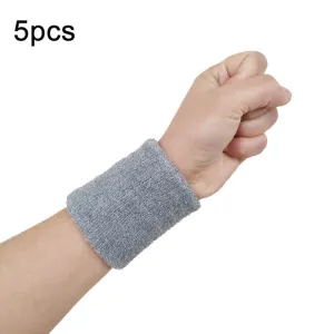 5pcs 8x8cm Women Men Solid Color Cotton Sport Sweatband Brace Wraps Guards(Grey)