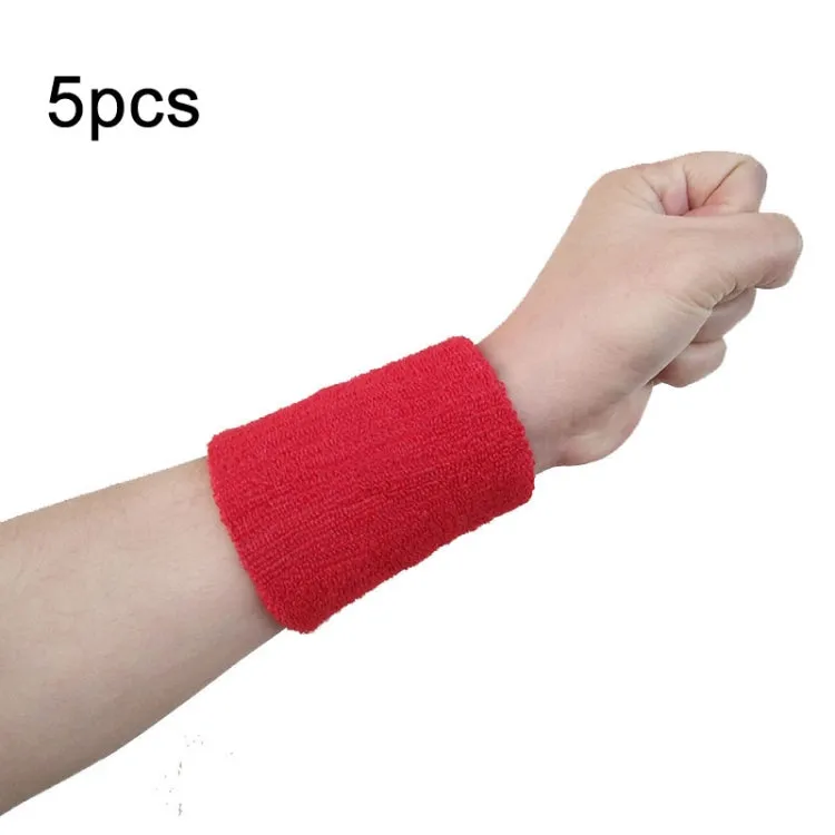 5pcs 8x8cm Women Men Solid Color Cotton Sport Sweatband Brace Wraps Guards(Red)