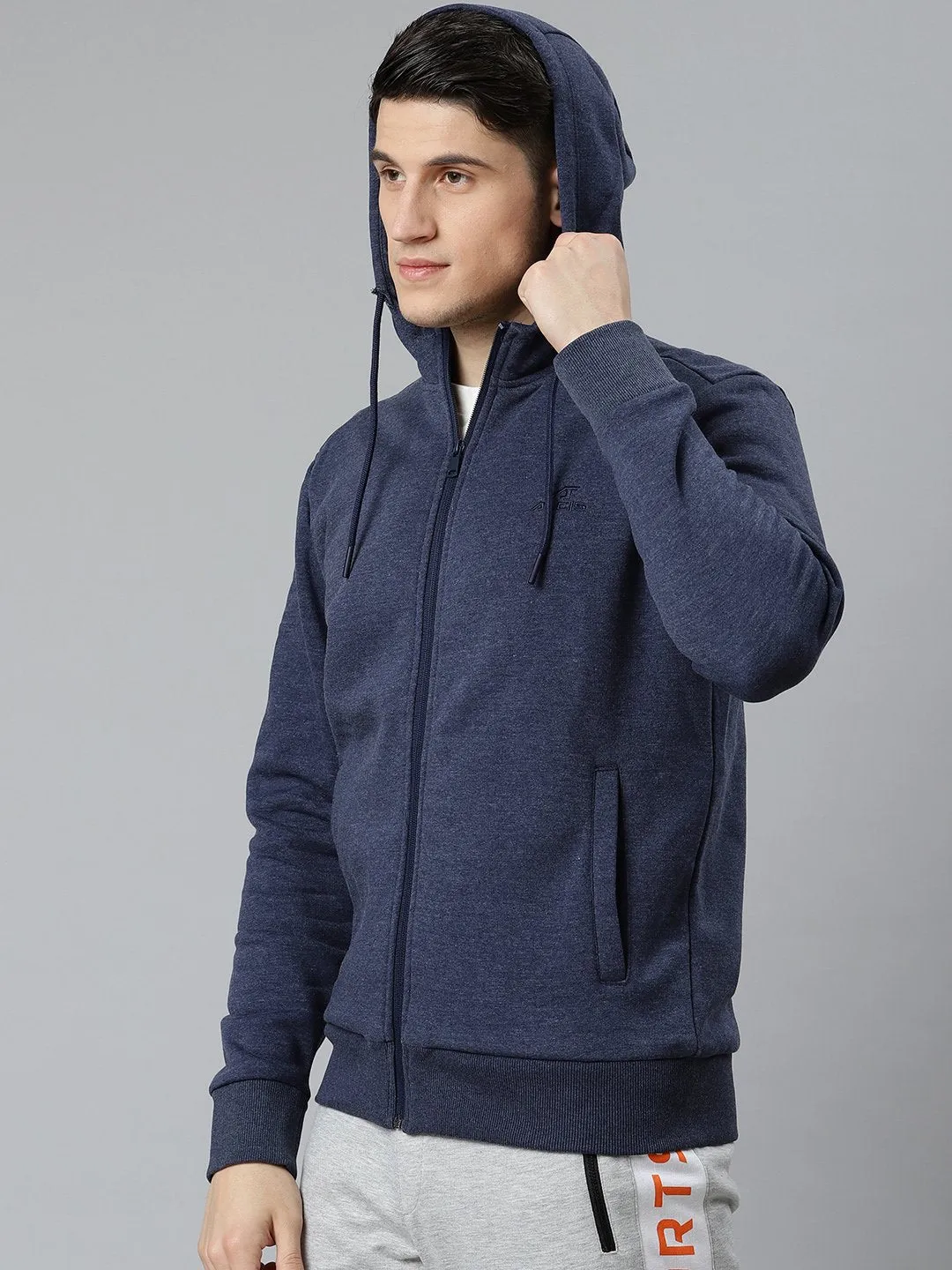 Alcis Men Navy Blue Solid Hooded Jacket