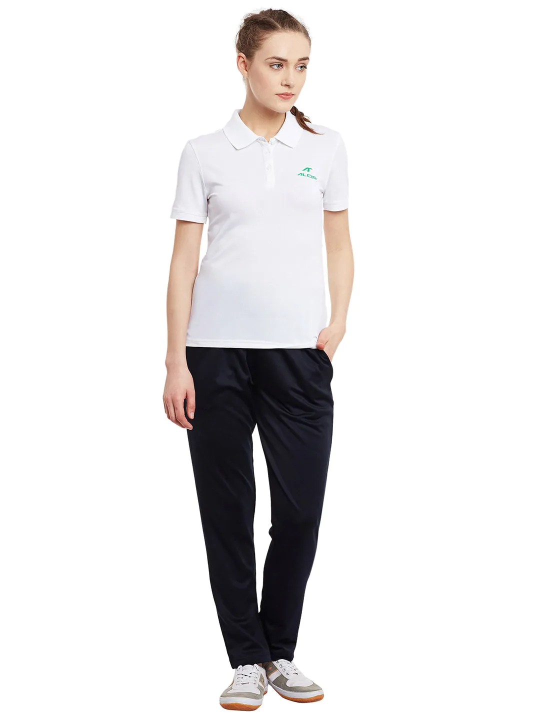 Alcis Women White Solid Slim Polo Collar T-shirt