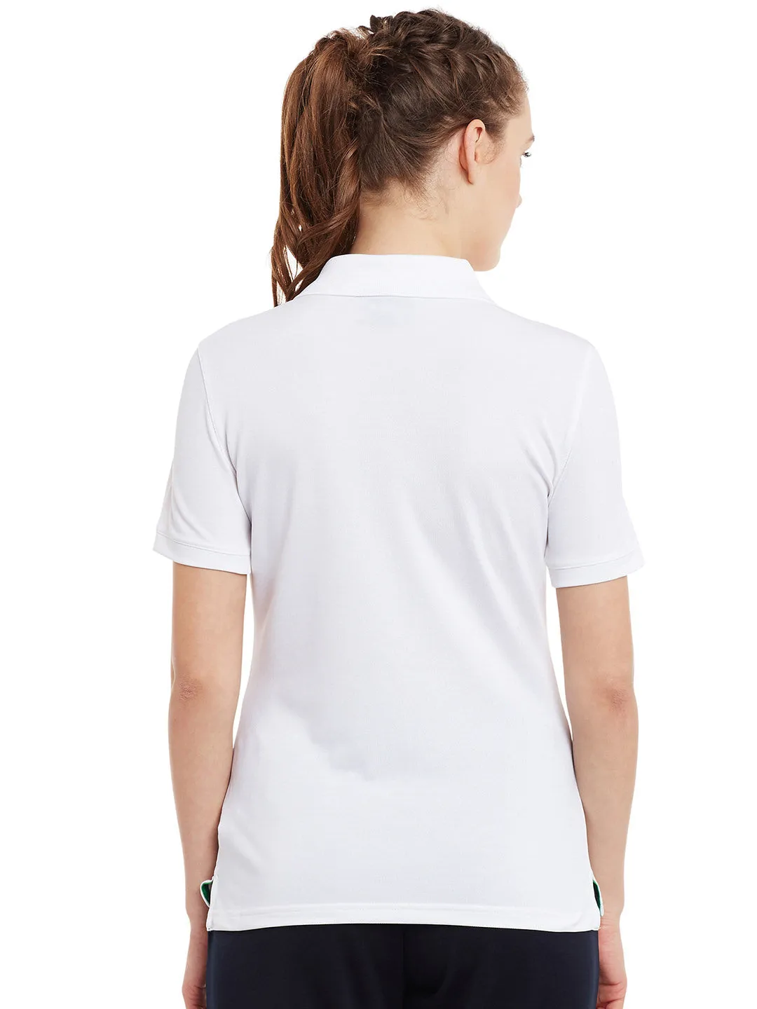 Alcis Women White Solid Slim Polo Collar T-shirt