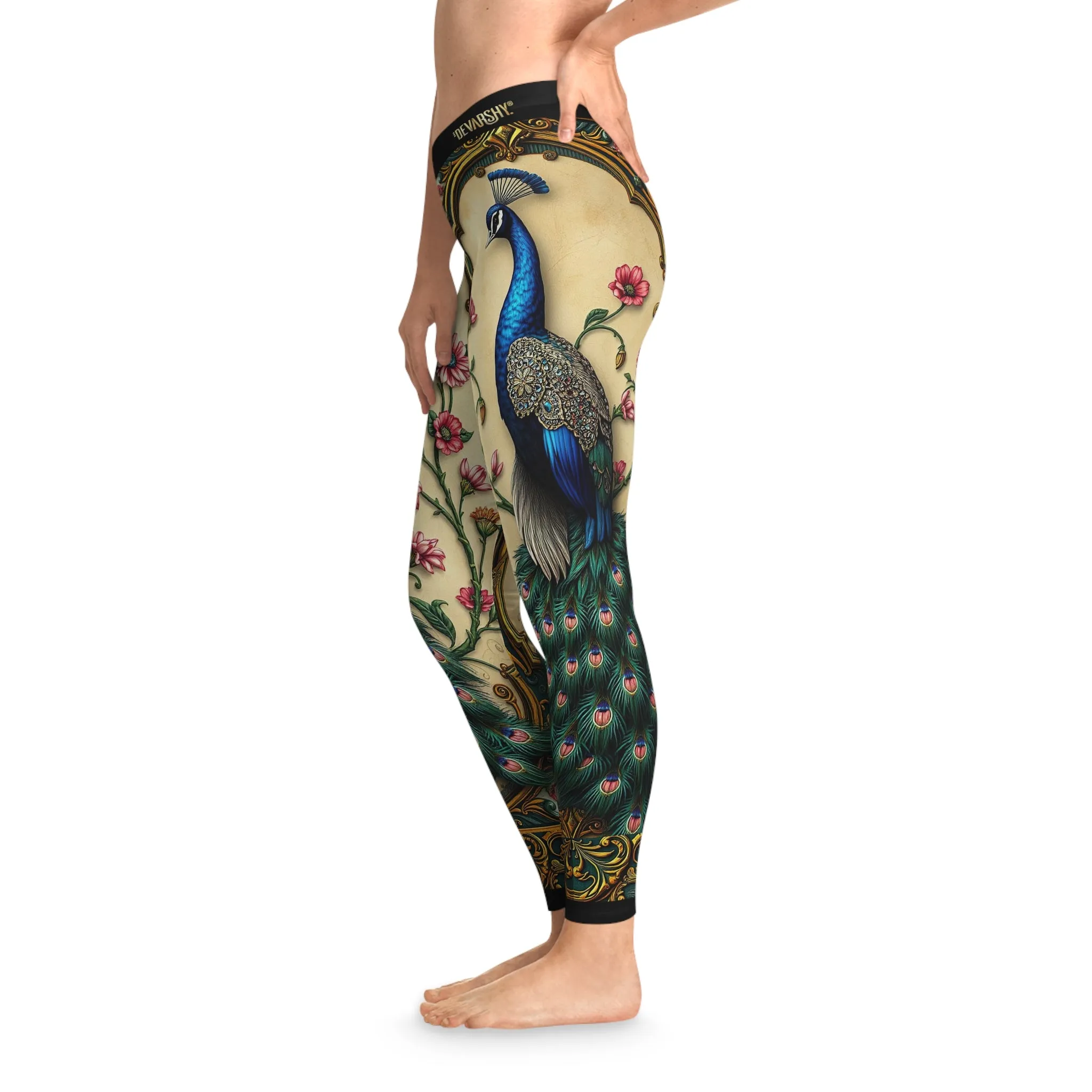 Beige Peacock Leggings Women Peacock Print Leggings Peacock Lovers Gift Women Casual Wear Leggings | X3502