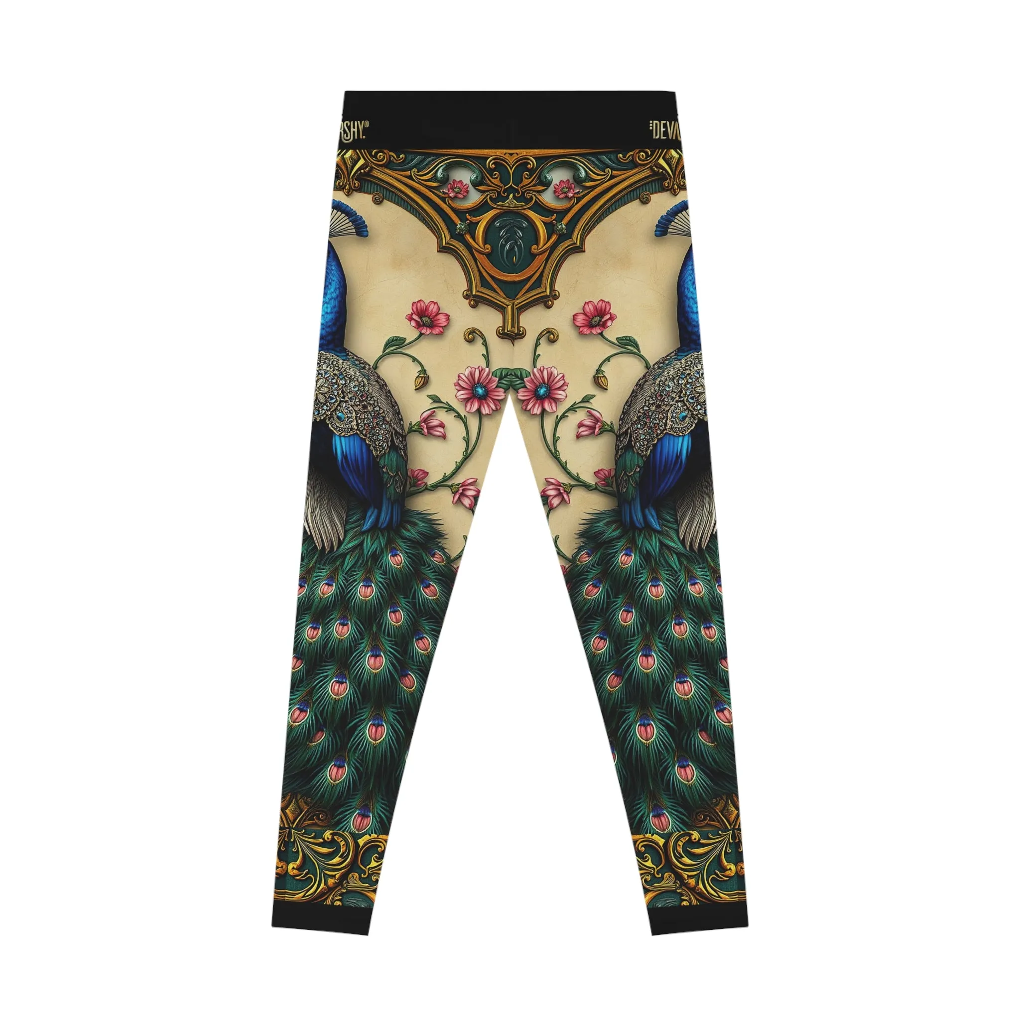 Beige Peacock Leggings Women Peacock Print Leggings Peacock Lovers Gift Women Casual Wear Leggings | X3502