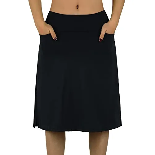 BELE ROY Knee Length Skorts Skirts for Women with Pockets Midi Skirt with Built-in Shorts Golf Tennis Skirt for Casual(Black,M)