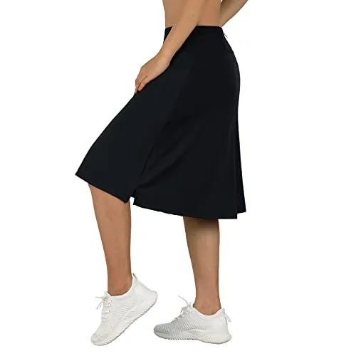 BELE ROY Knee Length Skorts Skirts for Women with Pockets Midi Skirt with Built-in Shorts Golf Tennis Skirt for Casual(Black,M)