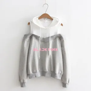 Black Pink Off-Shoulder Hoodies