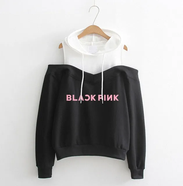 Black Pink Off-Shoulder Hoodies