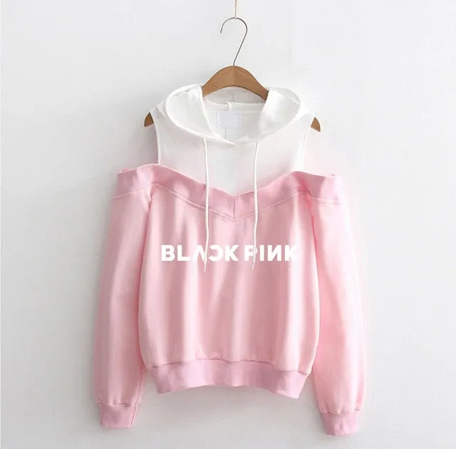 Black Pink Off-Shoulder Hoodies