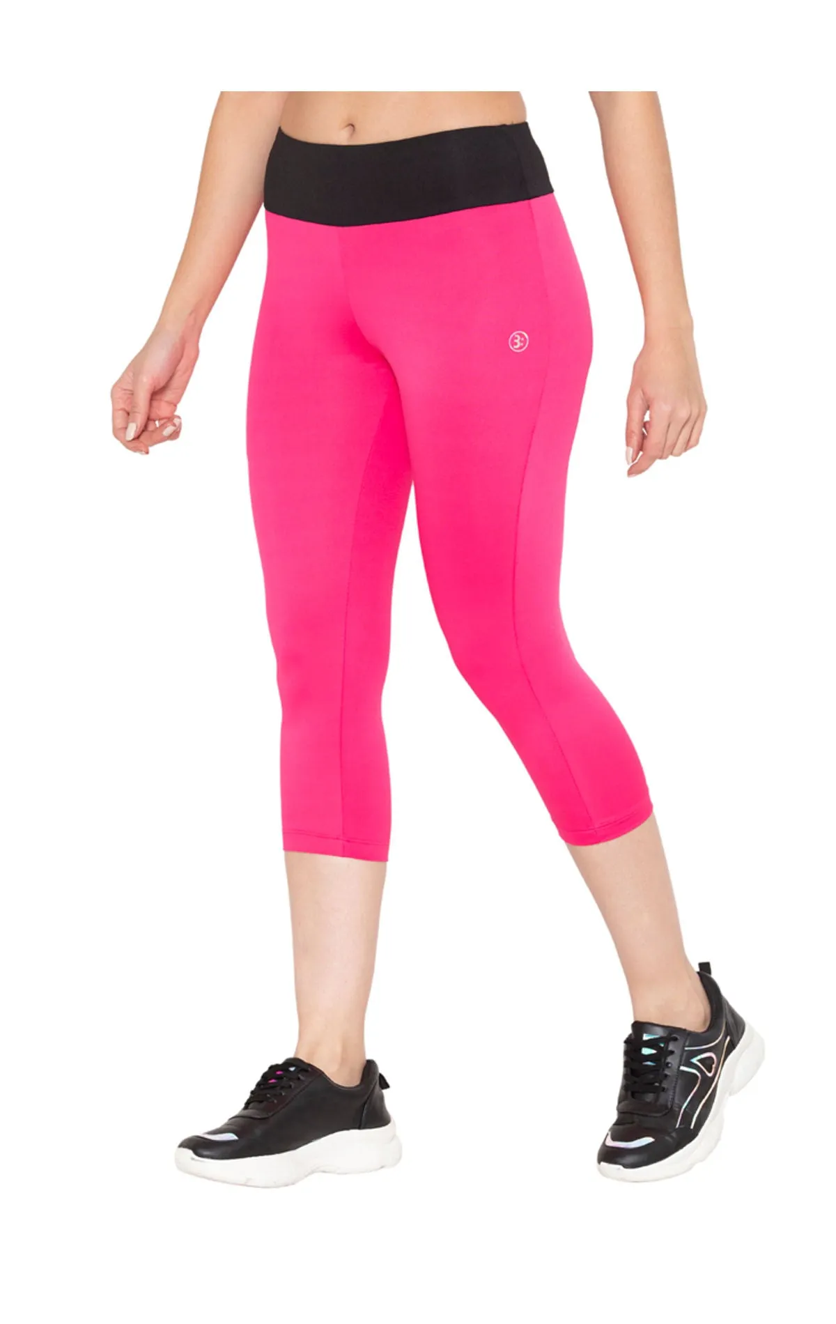 BODYACTIVE Women's High Waisted Yoga Capris with Pockets, Non See Through Workout Sports Running Capri, Tummy Control-LC09-PINK