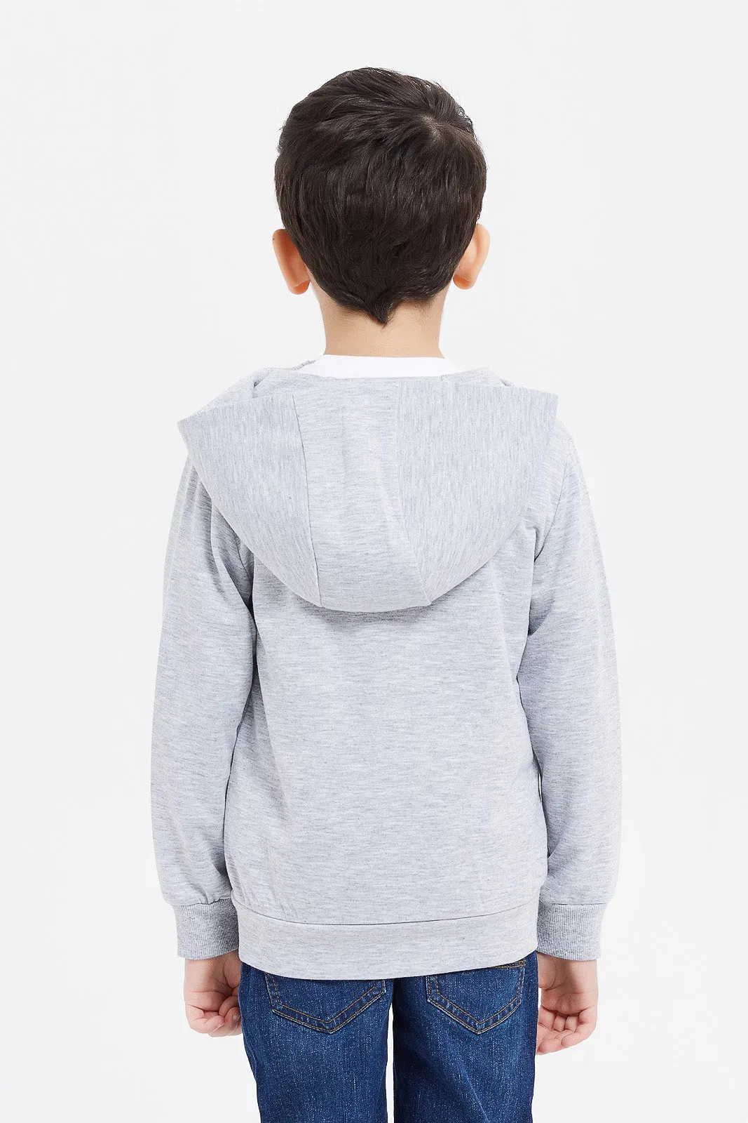 Boys Grey Zip Thru Hooded Sweatshirt