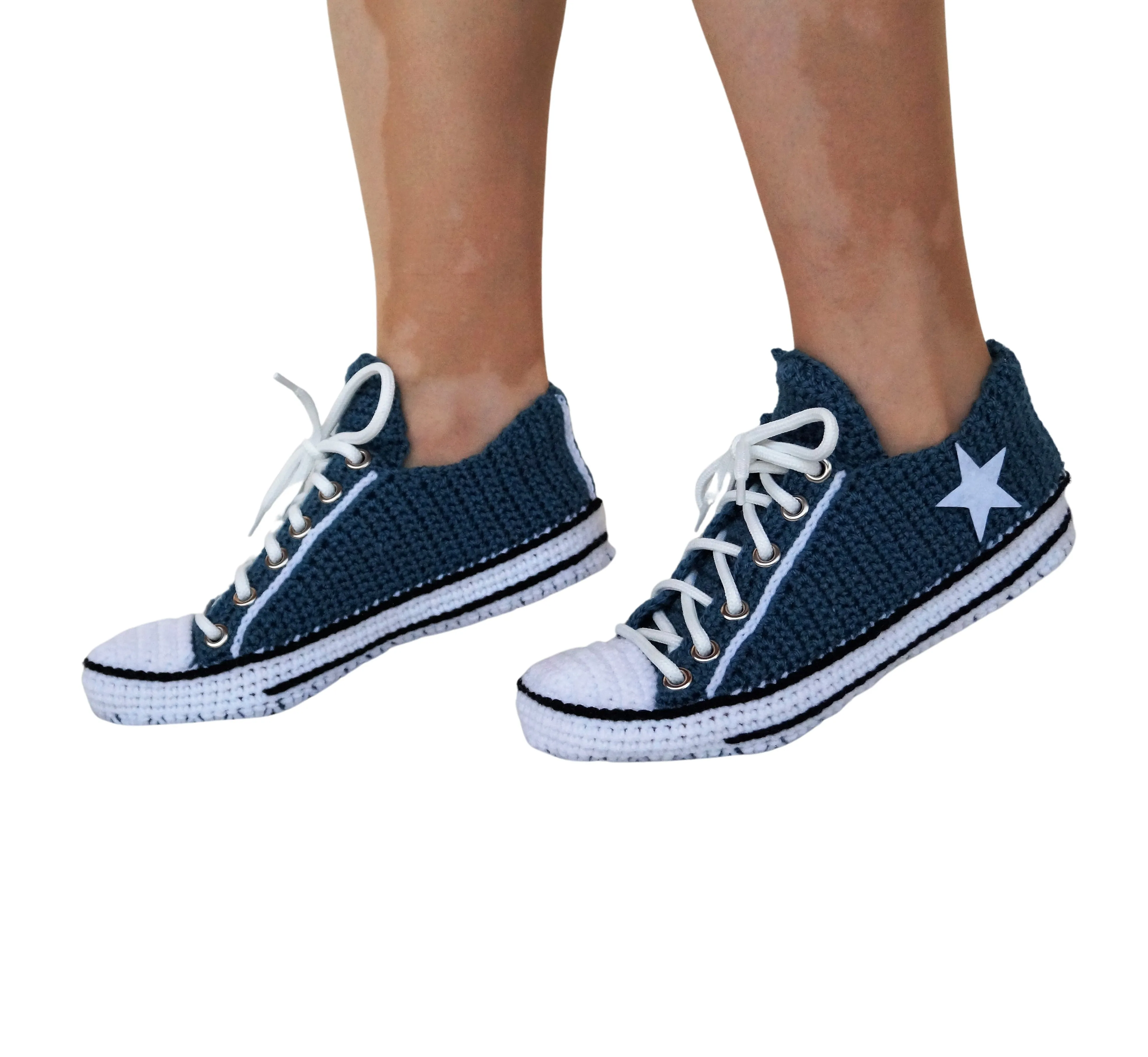 Crochet Knitted Navy Blue Converse Low Top Sneakers Slippers Classic Canvas Home Shoes