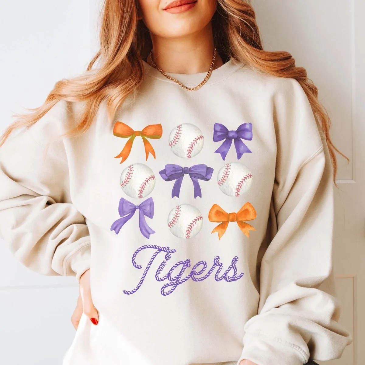 Custom Team Baseball And Bow Collage Wholesale Sweatshirts - Trending