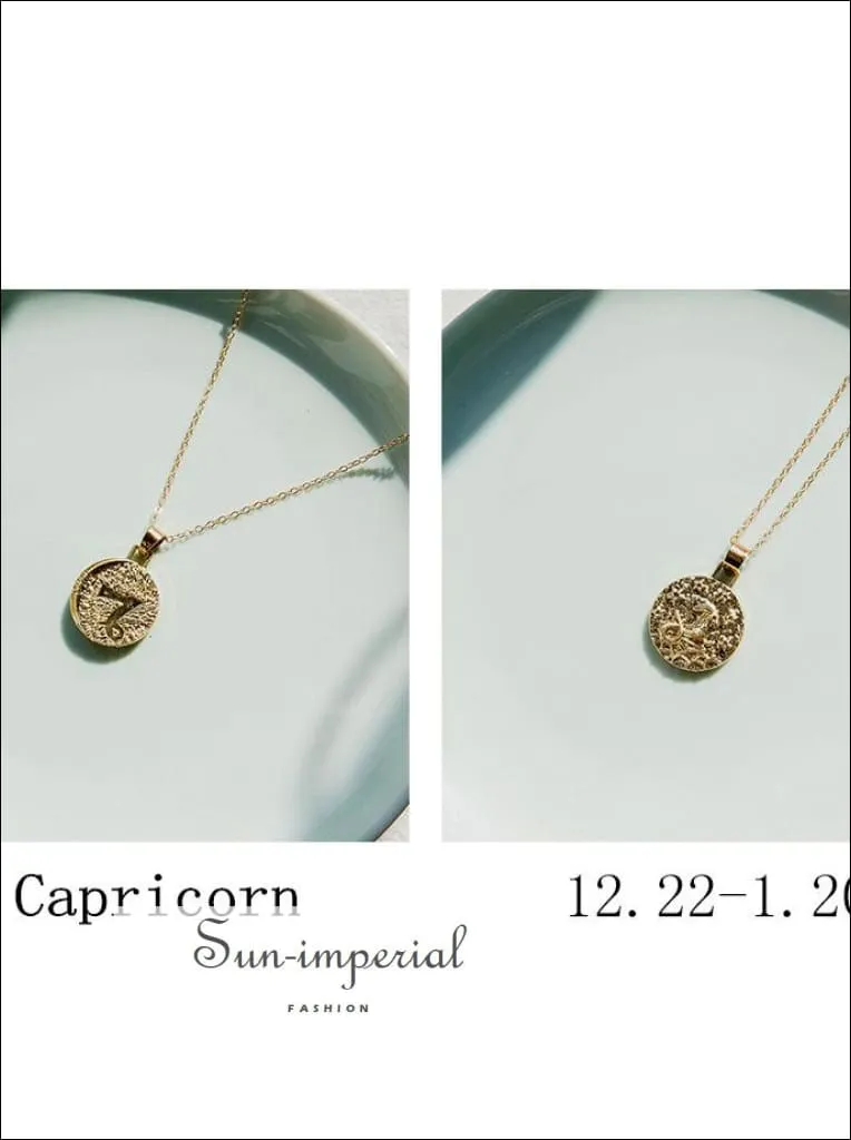 Gold Color 12 Constellation Necklaces & Pendants for Women Coin Gold Chain Necklace