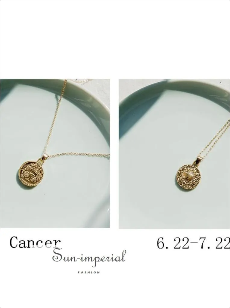 Gold Color 12 Constellation Necklaces & Pendants for Women Coin Gold Chain Necklace