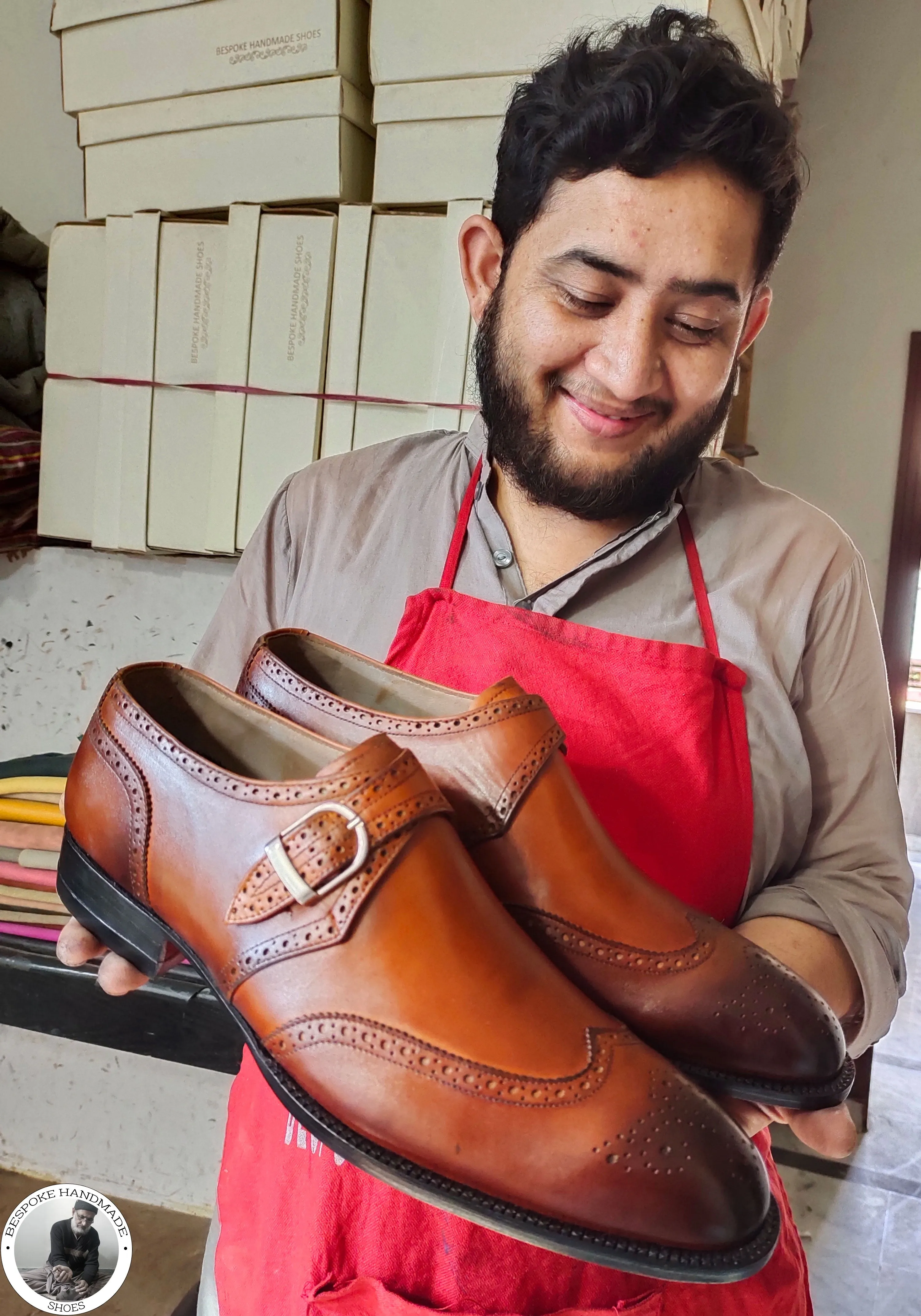 Handcrafted Men's , Brown Leather Bit Black Shaded Wingtip Brogue Casual Shoes For Men