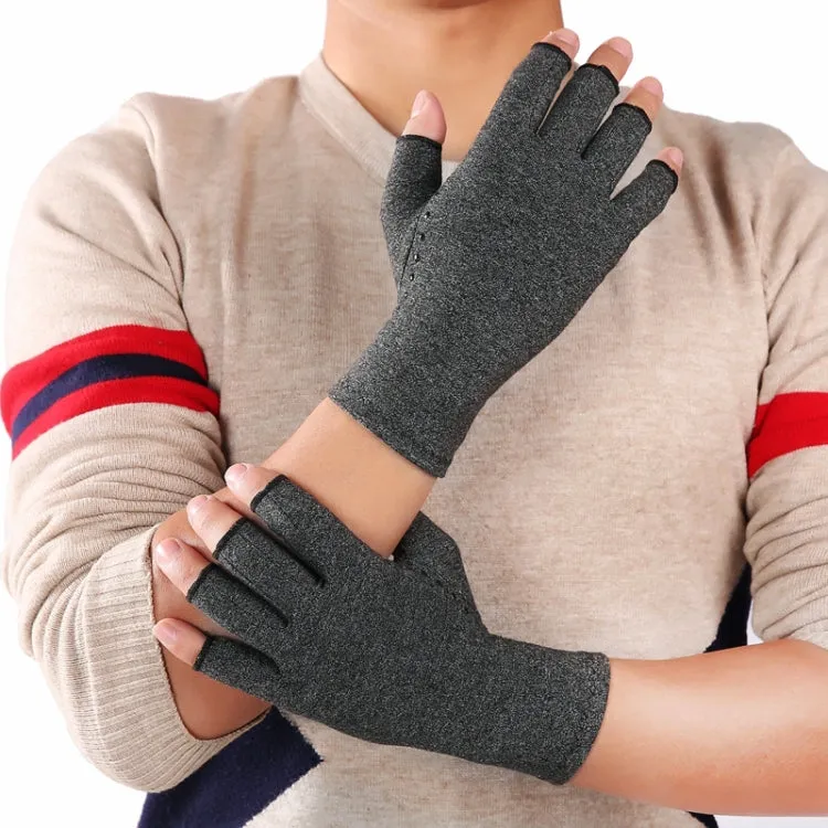 Hemp Gray Dispensing A Pair Sports Breathable Health Care Half Finger Gloves Rehabilitation Training Arthritis Pressure Gloves, Size:L