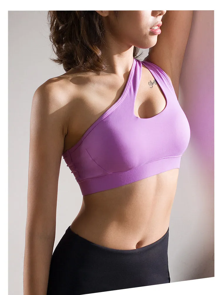 High Impact oblique shoulder strap Sports Bra Women running fitness Bra Top