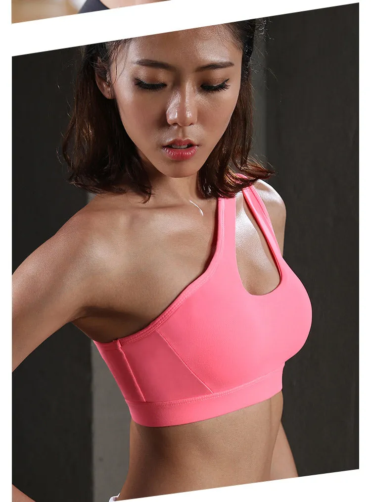 High Impact oblique shoulder strap Sports Bra Women running fitness Bra Top