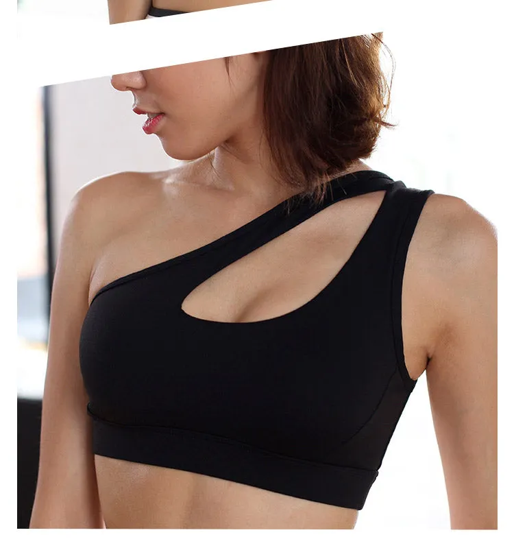 High Impact oblique shoulder strap Sports Bra Women running fitness Bra Top