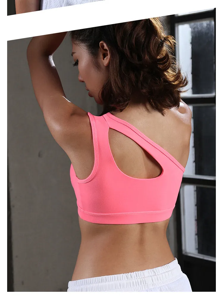 High Impact oblique shoulder strap Sports Bra Women running fitness Bra Top