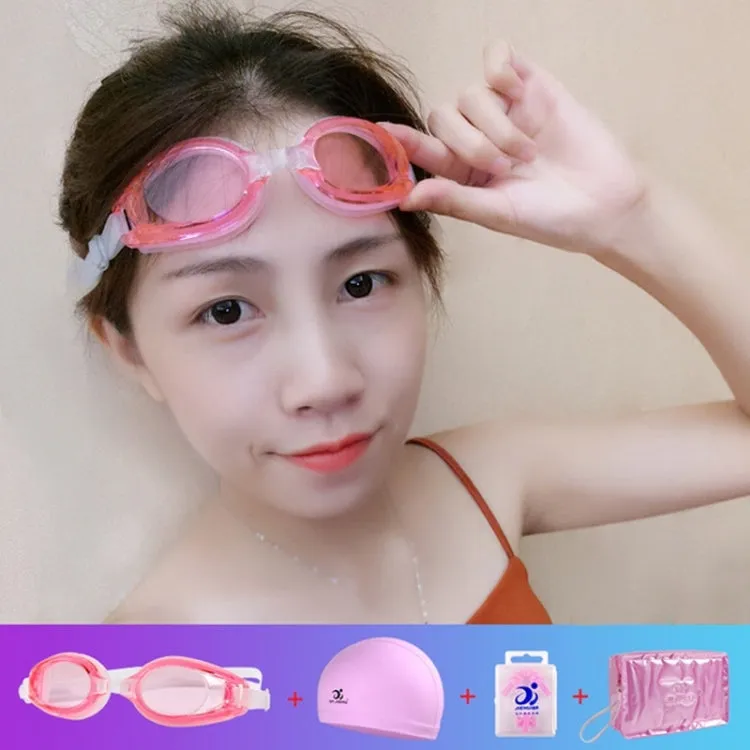 JIEHU JH8102 4 in1 Women HD Transparent Anti-fog Waterproof Swimming Glasses Swimming Cap Set(Pink)