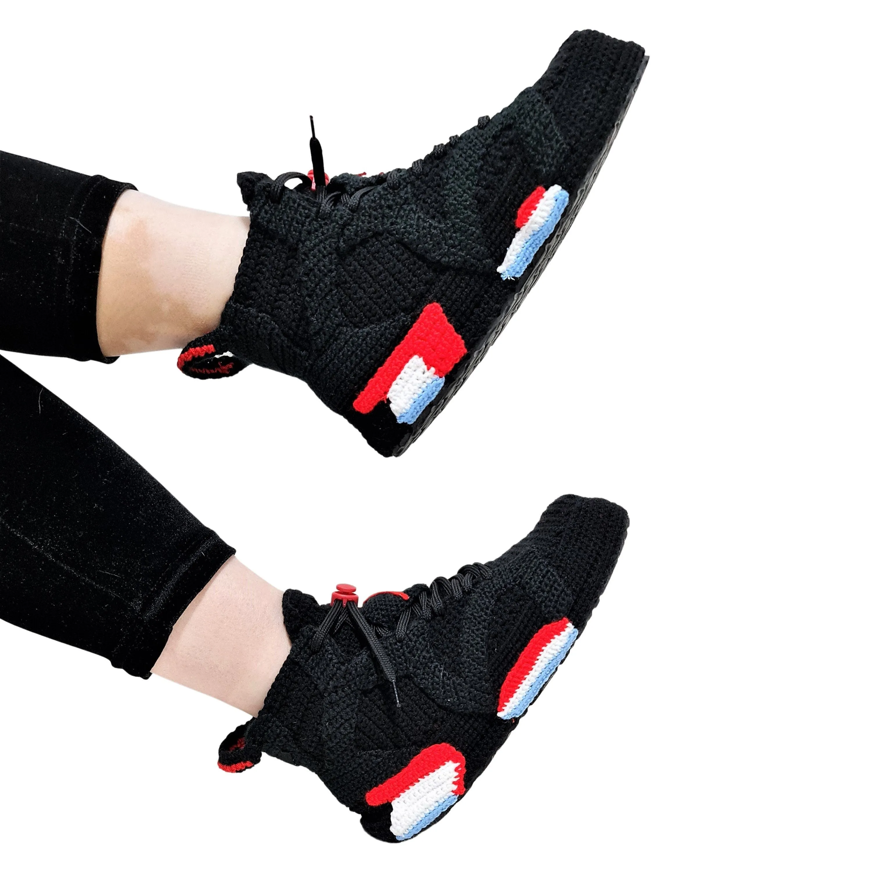 Jordan 6 Black/Infrared Custom Design Sneakers Crocheted Indoor Slippers Plush Shoes