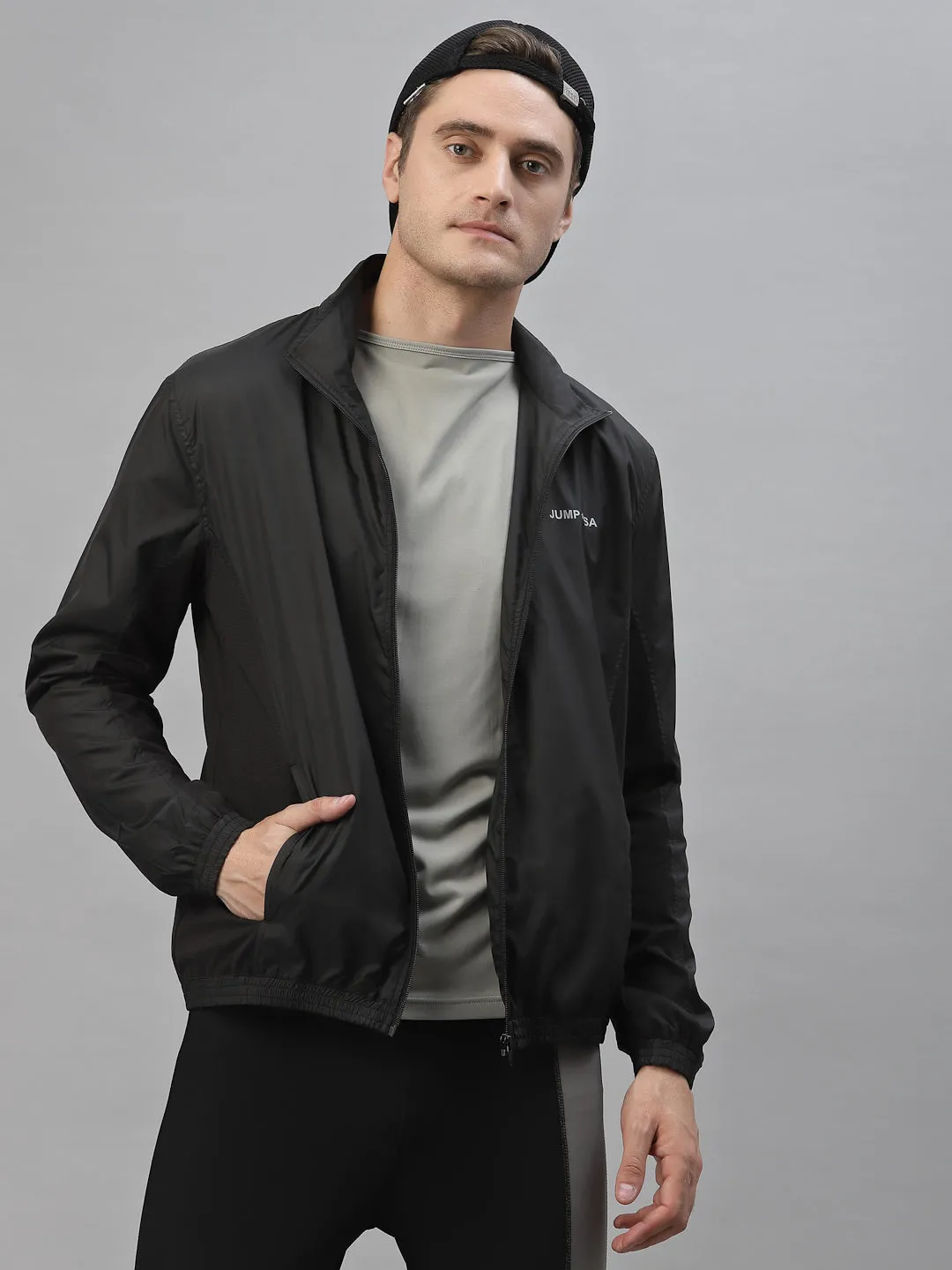 JUMP USA Men Black Solid Active Wear Jacket