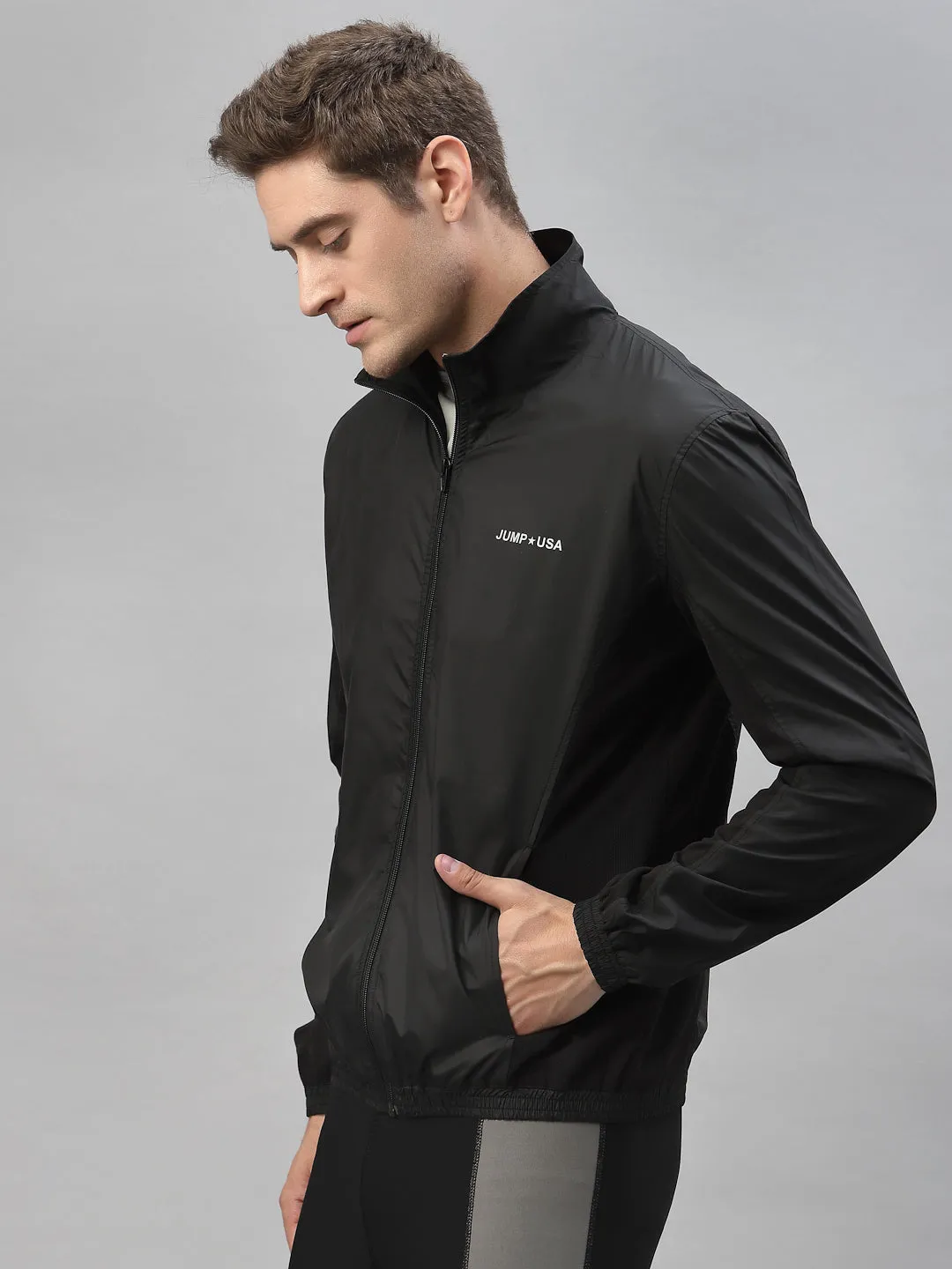 JUMP USA Men Black Solid Active Wear Jacket