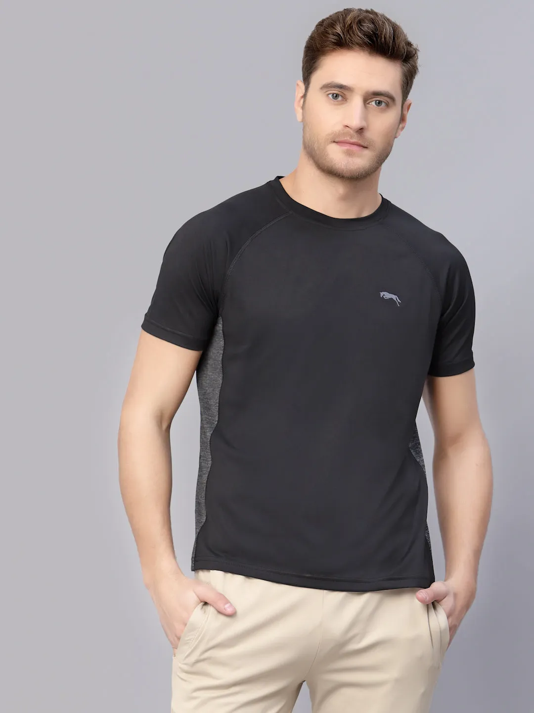 JUMP USA Men Black Sports Round Neck T-shirt