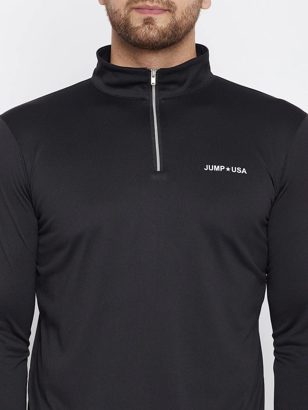 JUMP USA Men Black Sports Turtle Neck T-shirt