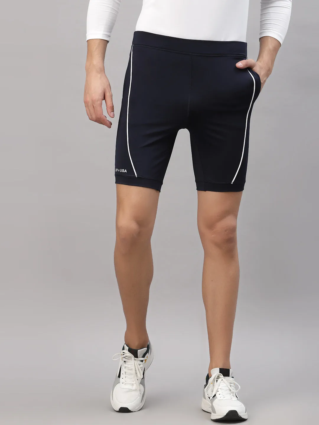 JUMP USA Men Navy Blue Rapid Dry-Fit Solid Training Short Tights