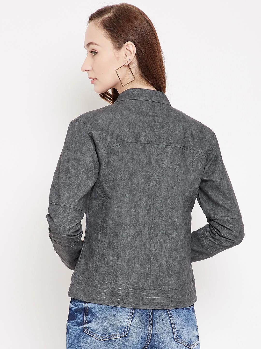 JUMP USA Woman Grey Leather Biker jacket