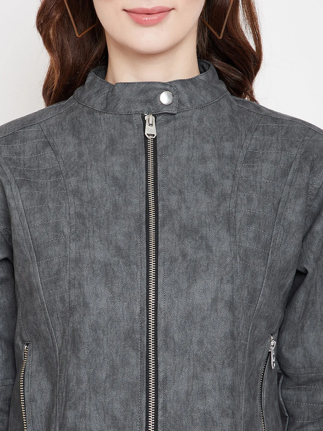 JUMP USA Woman Grey Leather Biker jacket