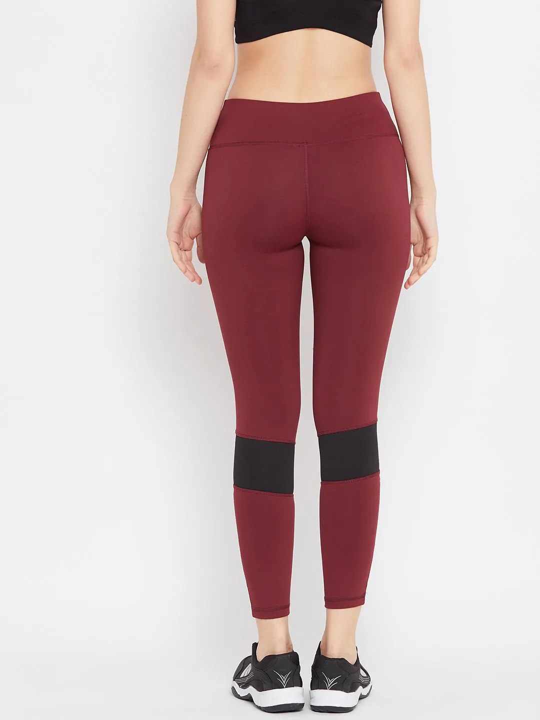 JUMP USA Women Maroon Solid Active Wear Tights