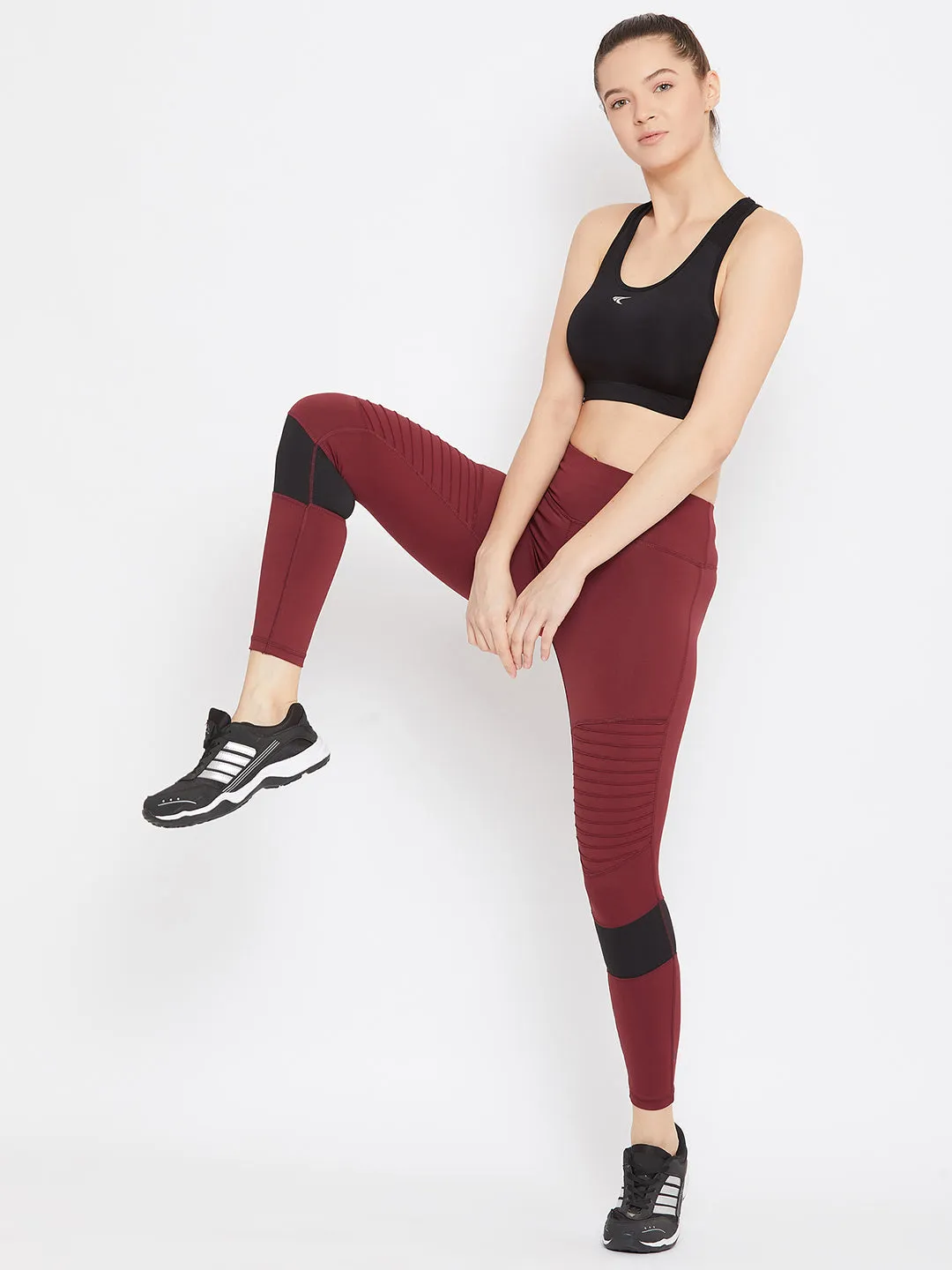 JUMP USA Women Maroon Solid Active Wear Tights