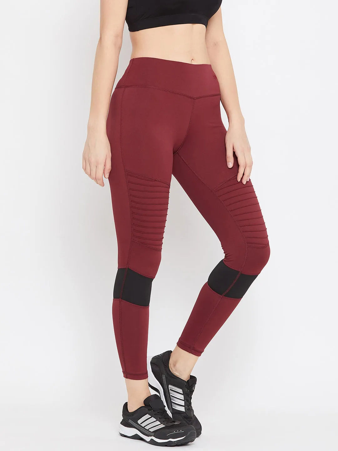 JUMP USA Women Maroon Solid Active Wear Tights