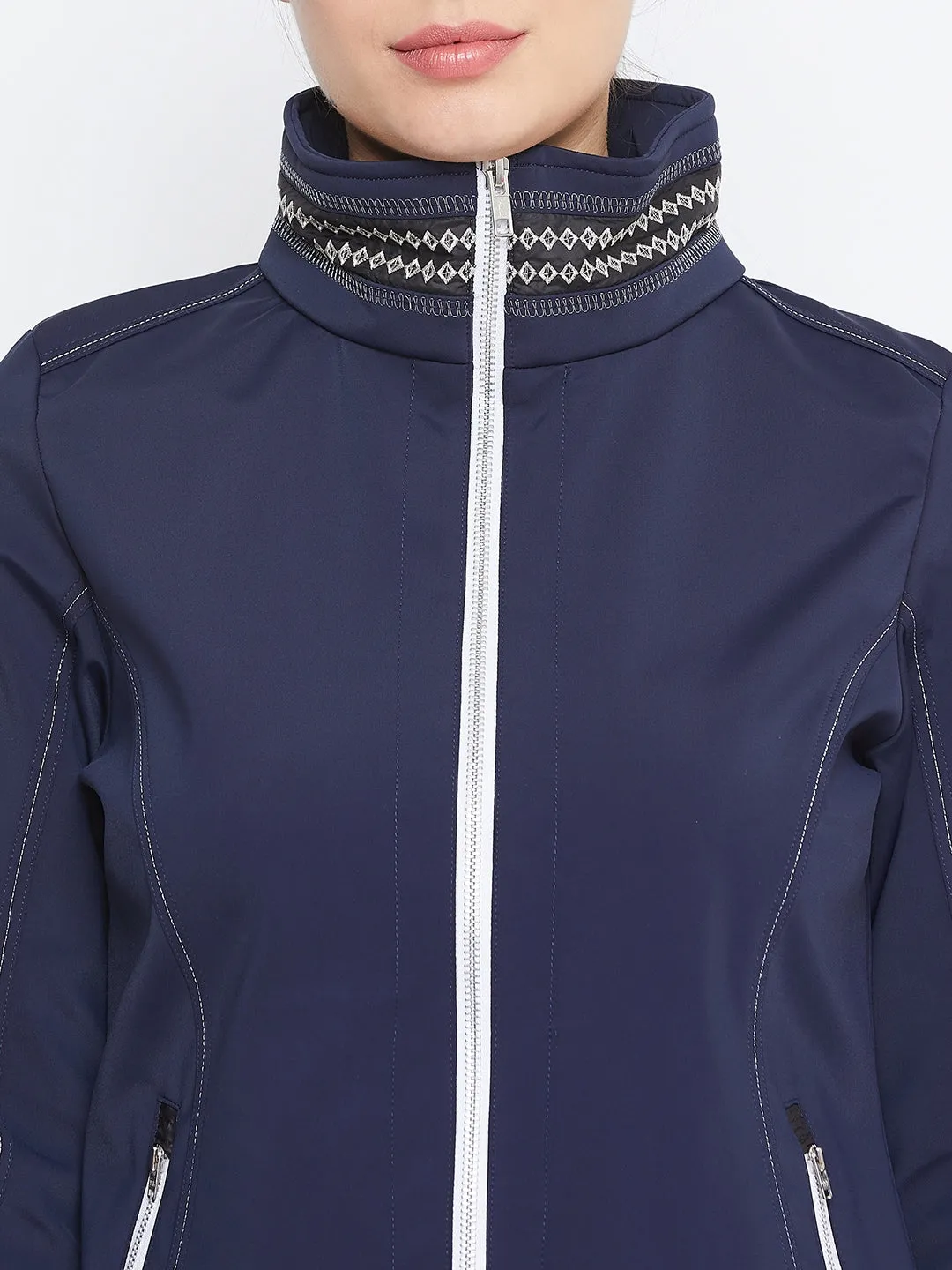 JUMP USA Women Navy Blue Solid Sporty Jacket