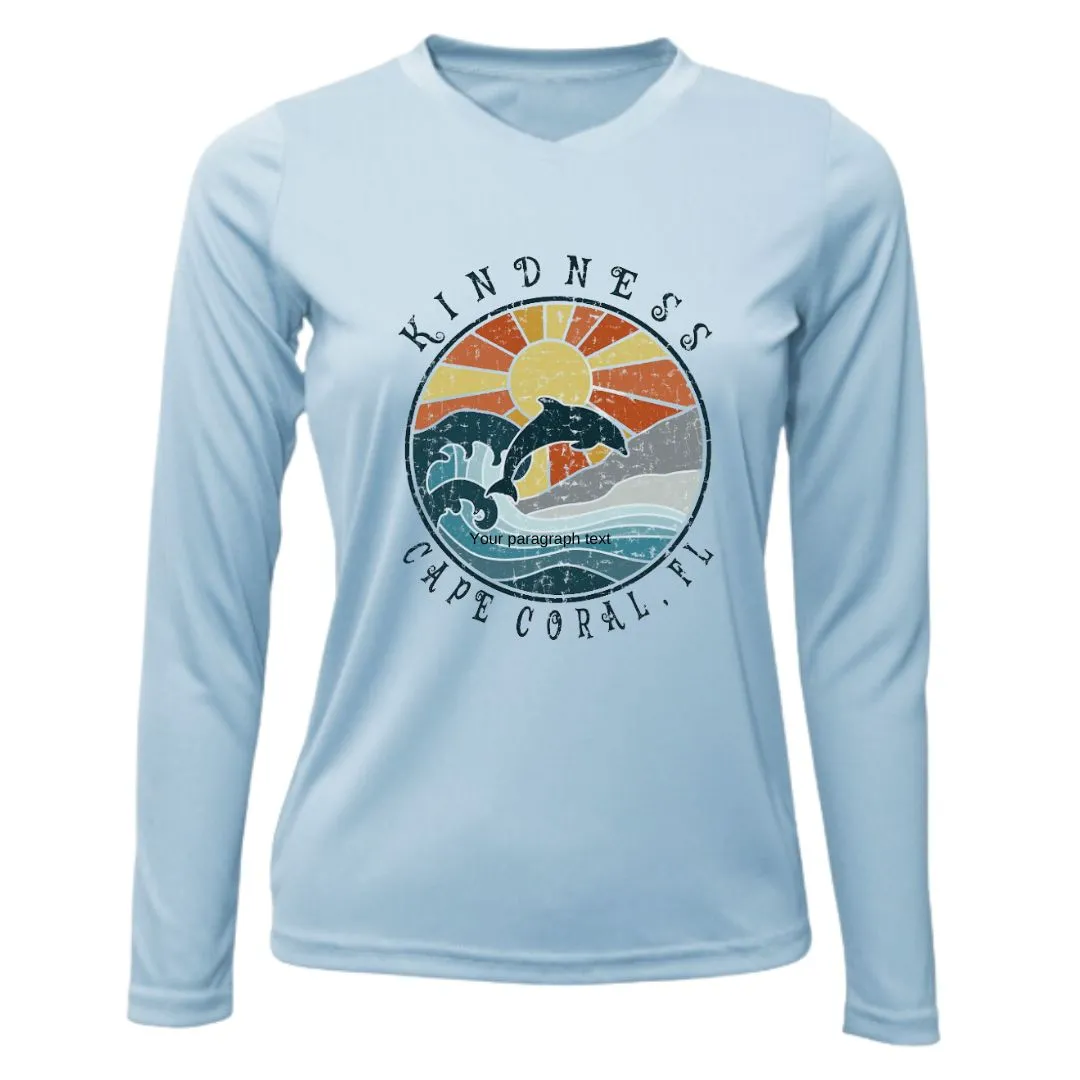 Kindness Dolphin Sun Shirt - UPF50 Sun Protection Shirt V-Neck Women