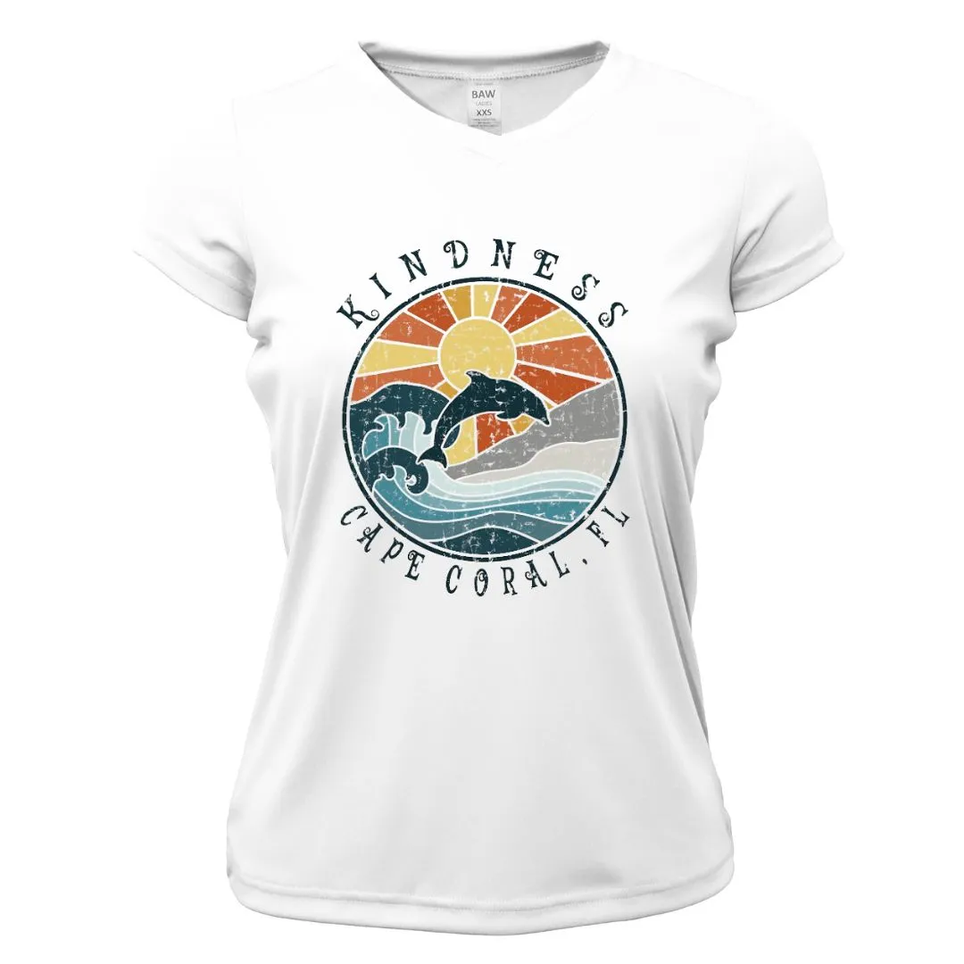 Kindness Dolphin Sun Shirt - UPF50 Sun Protection Shirt V-Neck Women