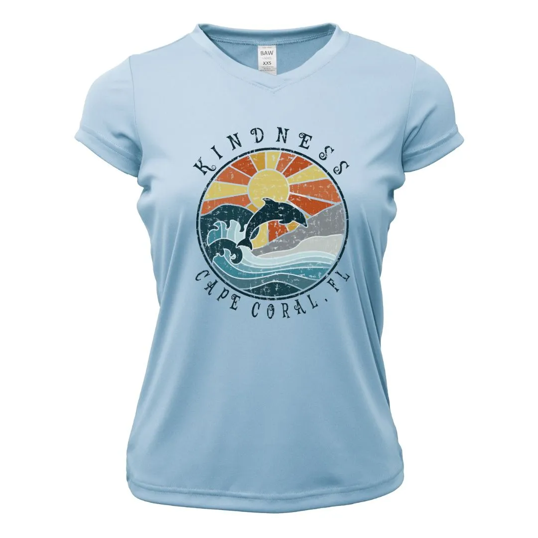 Kindness Dolphin Sun Shirt - UPF50 Sun Protection Shirt V-Neck Women